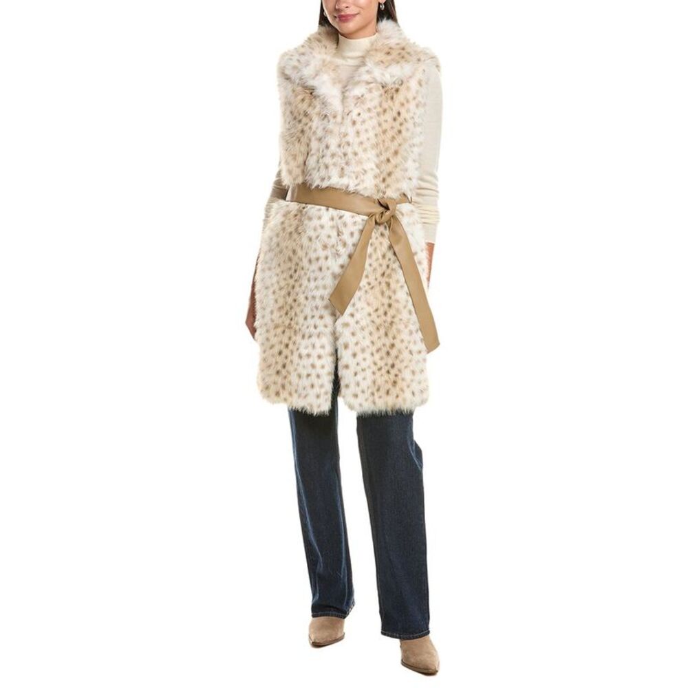 La Fiorentina Womens Animal Print Faux Fur Vest, White